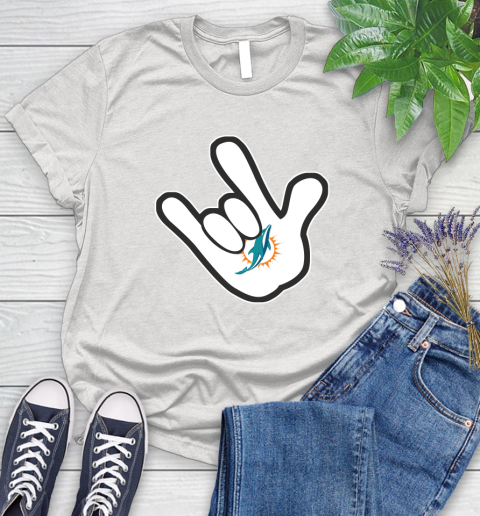 Miami Dolphins NFL Football Mickey Rock Hand Disney Women's T-Shirt