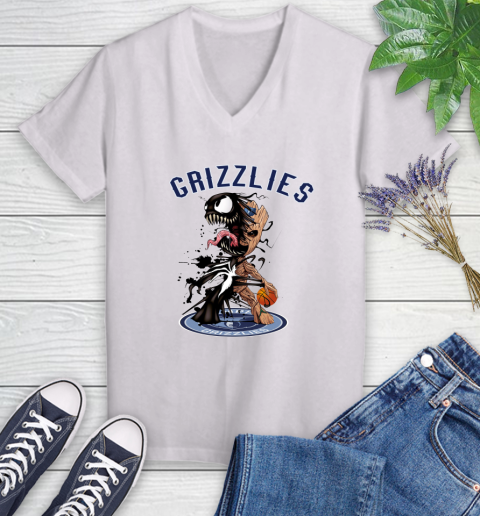 NBA Memphis Grizzlies Basketball Venom Groot Guardians Of The Galaxy Women's V-Neck T-Shirt