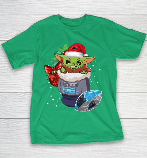 Carolina Panthers Christmas Baby Yoda Star Wars Funny Happy NFL Youth T-Shirt