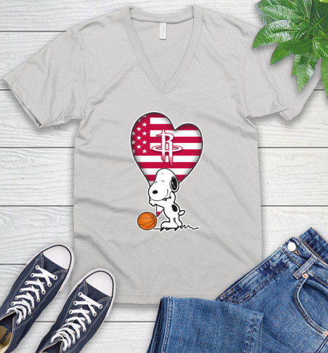 Houston Rockets NBA Basketball The Peanuts Movie Adorable Snoopy V-Neck T-Shirt