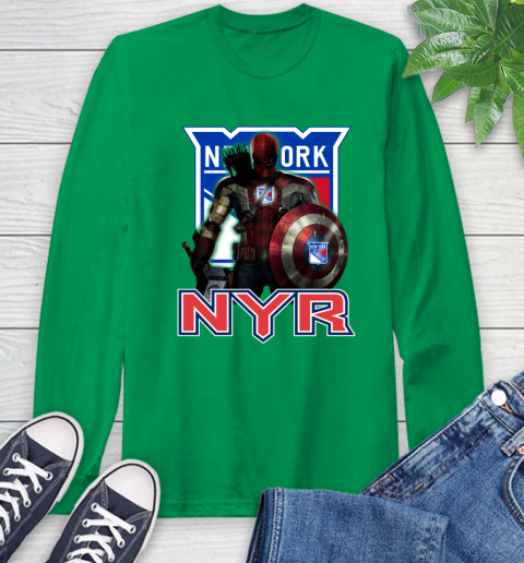NHL Captain America Thor Spider Man Hawkeye Avengers Endgame Hockey New York Rangers Long Sleeve T-Shirt 7