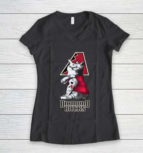 MLB Baseball My Cat Loves Arizona Diamondbacks Women's V-Neck T-Shirt 6