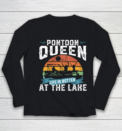 Pontoon Queen Funny Boating Lake Pontooning Youth Long Sleeve