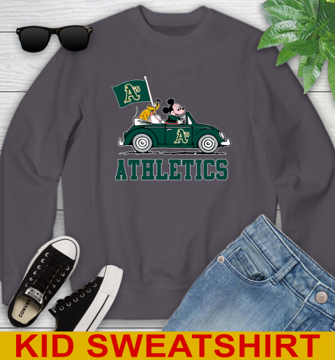 MLB Baseball Oakland Athletics Pluto Mickey Driving Disney Shirt Youth Sweatshirt - Image 7
