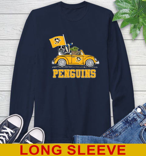 NHL Hockey Pittsburgh Penguins Darth Vader Baby Yoda Driving Star Wars Shirt Long Sleeve T-Shirt 4