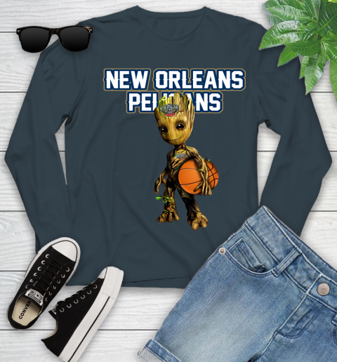 New Orleans Pelicans NBA Basketball Groot Marvel Guardians Of The Galaxy Youth Long Sleeve 8