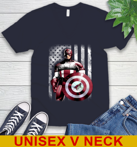 Arizona Coyotes NHL Hockey Captain America Marvel Avengers American Flag Shirt V-Neck T-Shirt 2