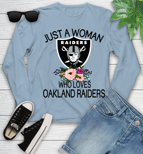 NFL Just A Woman Who Loves Oakland Raiders Football Sports Youth Long Sleeve 6