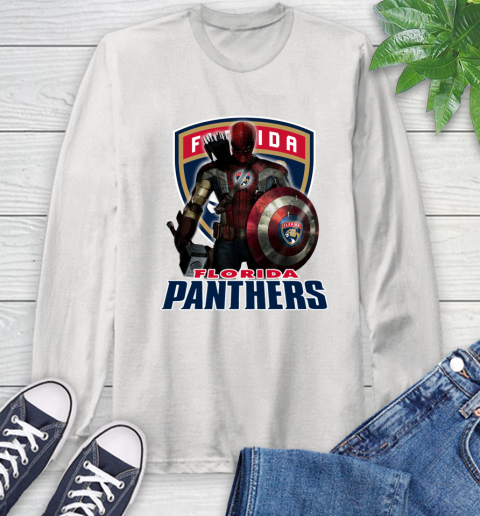 NHL Captain America Thor Spider Man Hawkeye Avengers Endgame Hockey Florida Panthers Long Sleeve T-Shirt
