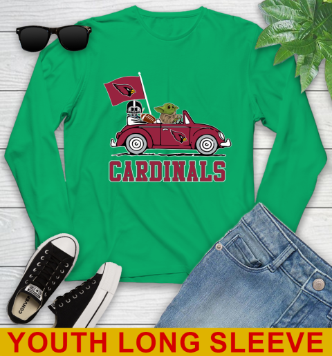 NFL Football Arizona CardinalsDarth Vader Baby Yoda Driving Star Wars Shirt Youth Long Sleeve 7