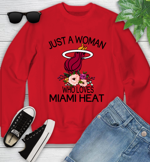 NBA Just A Woman Who Loves Miami Heat Basketball Sports Youth Sweatshirt 5
