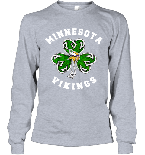 NFL Minnesota Vikings Three Leaf Clover St Patrick's Day Football Sports KHMW5NDnHOO long sleeve tee 14 95 151514 front sport grey