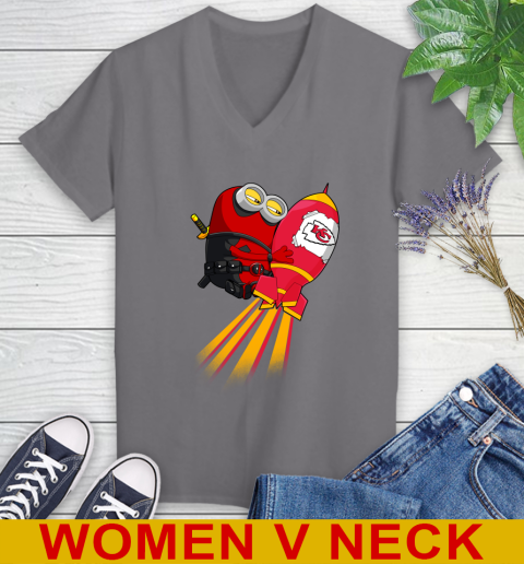 NFL Football Kansas City Chiefs Deadpool Minion Marvel Shirt Women's V-Neck T-Shirt 11