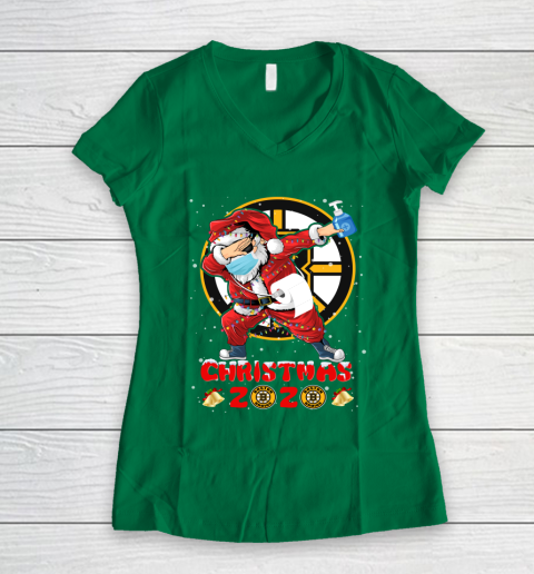 Boston Bruins Funny Santa Claus Dabbing Christmas 2020 NHL Women's V-Neck T-Shirt 3