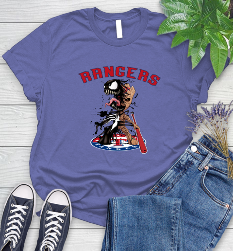 MLB Texas Rangers Baseball Venom Groot Guardians Of The Galaxy Women's T-Shirt 11