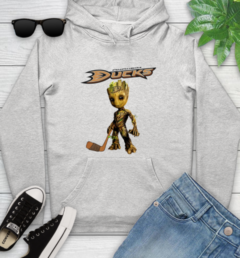 Anaheim Ducks NHL Hockey Groot Marvel Guardians Of The Galaxy Youth Hoodie