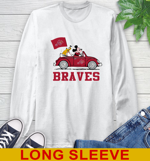 MLB Baseball Atlanta Braves Pluto Mickey Driving Disney Shirt Long Sleeve T-Shirt