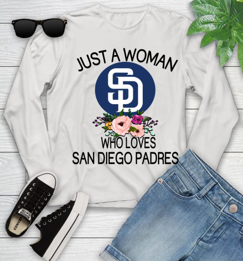 MLB Just A Woman Who Loves San Diego Padres Baseball Sports Youth Long Sleeve