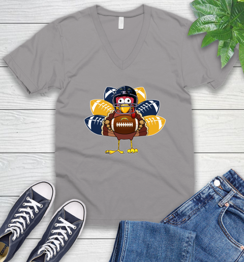 San Diego Chargers Turkey Thanksgiving Day V-Neck T-Shirt 4