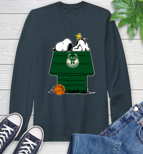 Milwaukee Bucks NBA Basketball Snoopy Woodstock The Peanuts Movie Long Sleeve T-Shirt 8