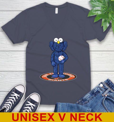 MLB Baseball San Francisco Giants Kaws Bff Blue Figure Shirt V-Neck T-Shirt 8