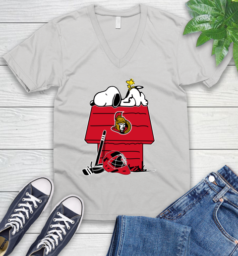 Ottawa Senators NHL Hockey Snoopy Woodstock The Peanuts Movie V-Neck T-Shirt