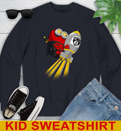 NBA Basketball Brooklyn Nets Deadpool Minion Marvel Shirt Youth Sweatshirt 2
