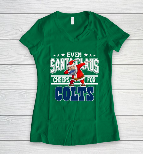 Indianapolis Colts Even Santa Claus Cheers For Christmas NFL Women's V-Neck T-Shirt 3