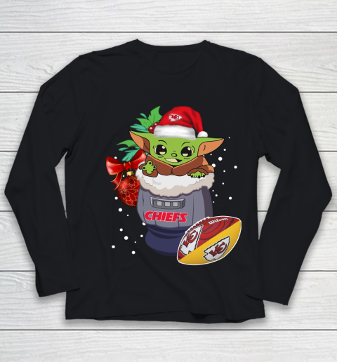 Kansas City Chiefs Christmas Baby Yoda Star Wars Funny Happy NFL Youth Long Sleeve