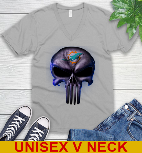Miami Dolphins NFL Football Punisher Skull Sports V-Neck T-Shirt 3