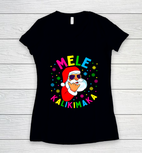 Mele Kalikimaka Christmas Santa Claus Shaka Hawaii Gift Women's V-Neck T-Shirt