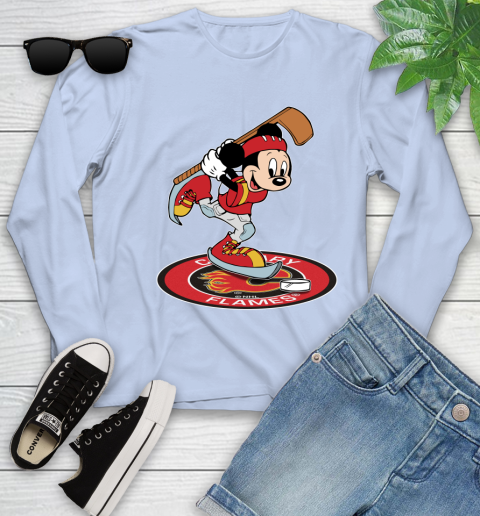 NHL Hockey Calgary Flames Cheerful Mickey Disney Shirt Youth Long Sleeve 9