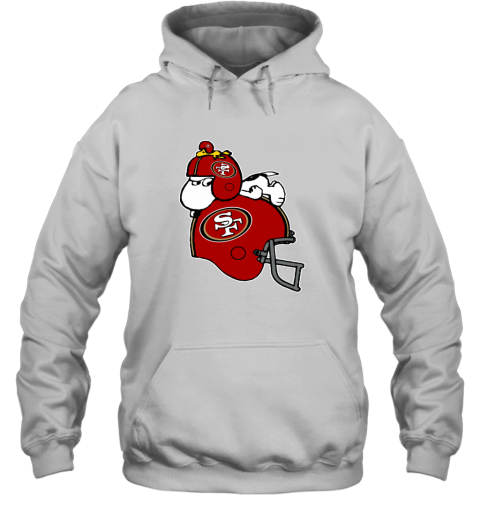 qusm snoopy and woodstock resting on san francisco 49ers helmet hoodie 23 front white