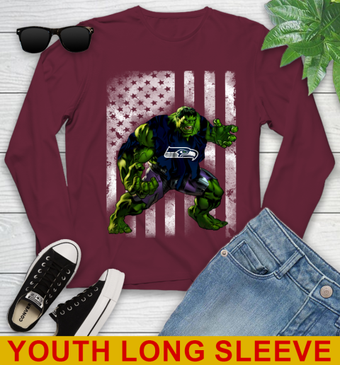 Seattle Seahawks Hulk Marvel Avengers NFL Football American Flag Youth Long Sleeve 6