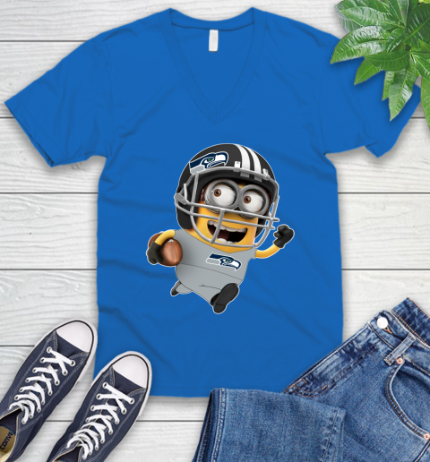 NFL Seattle Seahawks Minions Disney Football Sports V-Neck T-Shirt 6