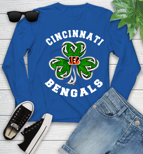 NFL Cincinnati Bengals Three Leaf Clover St Patrick's Day Football Sports Youth Long Sleeve 10