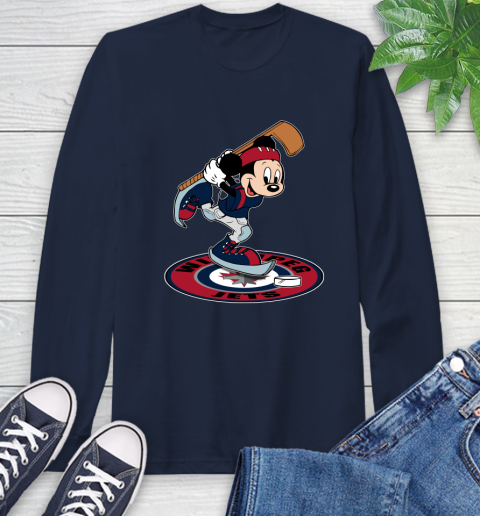 NHL Hockey Winnipeg Jets Cheerful Mickey Disney Shirt Long Sleeve T-Shirt 4