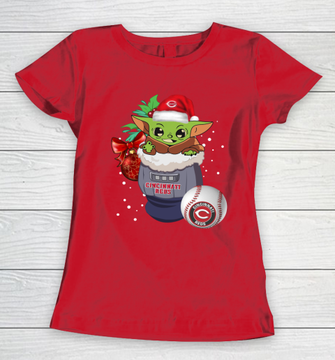 Cincinnati Reds Christmas Baby Yoda Star Wars Funny Happy MLB Women's T-Shirt 10