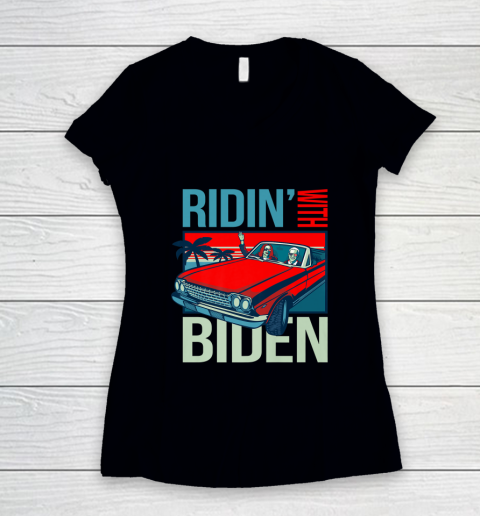 Riding With Biden Kamala Harris Joe Biden Vintage Retro Car Women's V-Neck T-Shirt