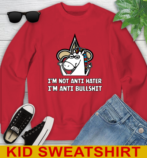 New Orleans Saints NFL Football Unicorn I'm Not Anti Hater I'm Anti Bullshit Youth Sweatshirt 8
