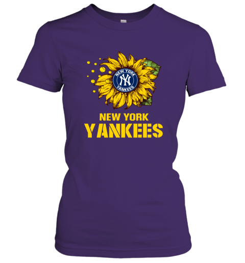 New York Yankees Sunflower MLB Baseball Women's V-Neck T-Shirt 