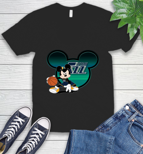 NBA Utah Jazz Mickey Mouse Disney Basketball V-Neck T-Shirt 2