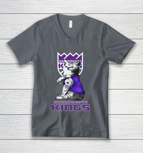 NBA Basketball My Cat Loves Sacramento Kings V-Neck T-Shirt 4