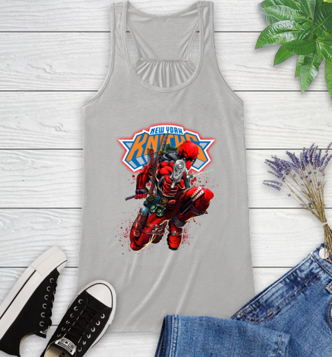 NBA Deadpool Marvel Comics Sports Basketball New York Knicks Racerback Tank