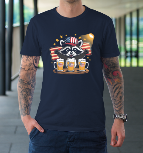 Raccoon red white and brew Funny Independence Day 4th of July T-Shirt 2