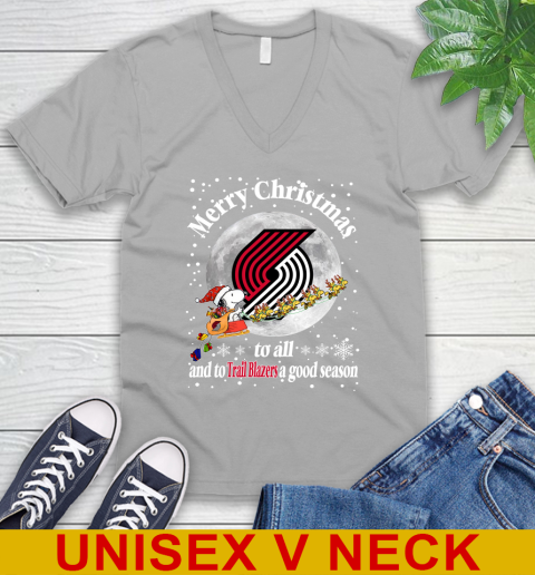 Portland Trail Blazers Merry Christmas To All And To Trail Blazers A Good Season NBA Basketball Sports V-Neck T-Shirt 3