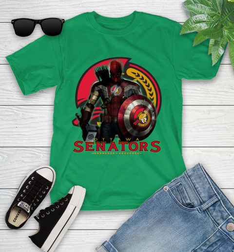 NHL Captain America Thor Spider Man Hawkeye Avengers Endgame Hockey Ottawa Senators Youth T-Shirt 6