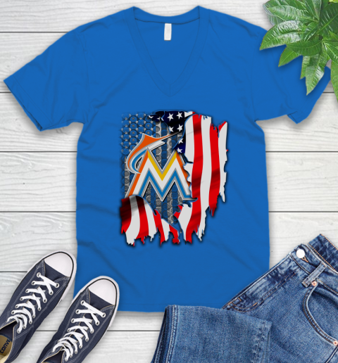 Miami Marlins MLB Baseball American Flag V-Neck T-Shirt 5