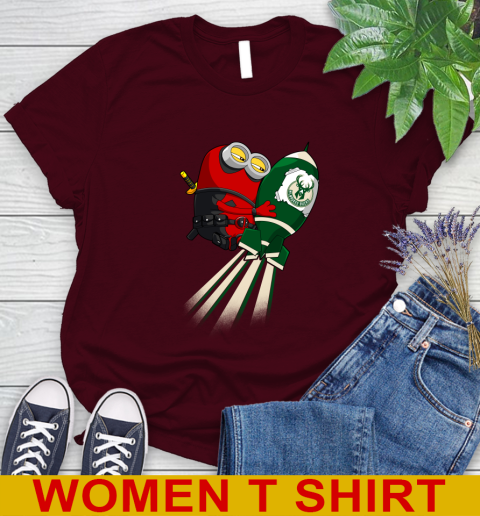 NBA Basketball Milwaukee Bucks Deadpool Minion Marvel Shirt Women's T-Shirt 6