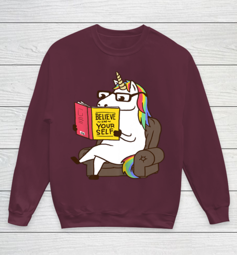 Unicorn Shirt Believe in Yourself Motivational Book Lover Youth Sweatshirt 5